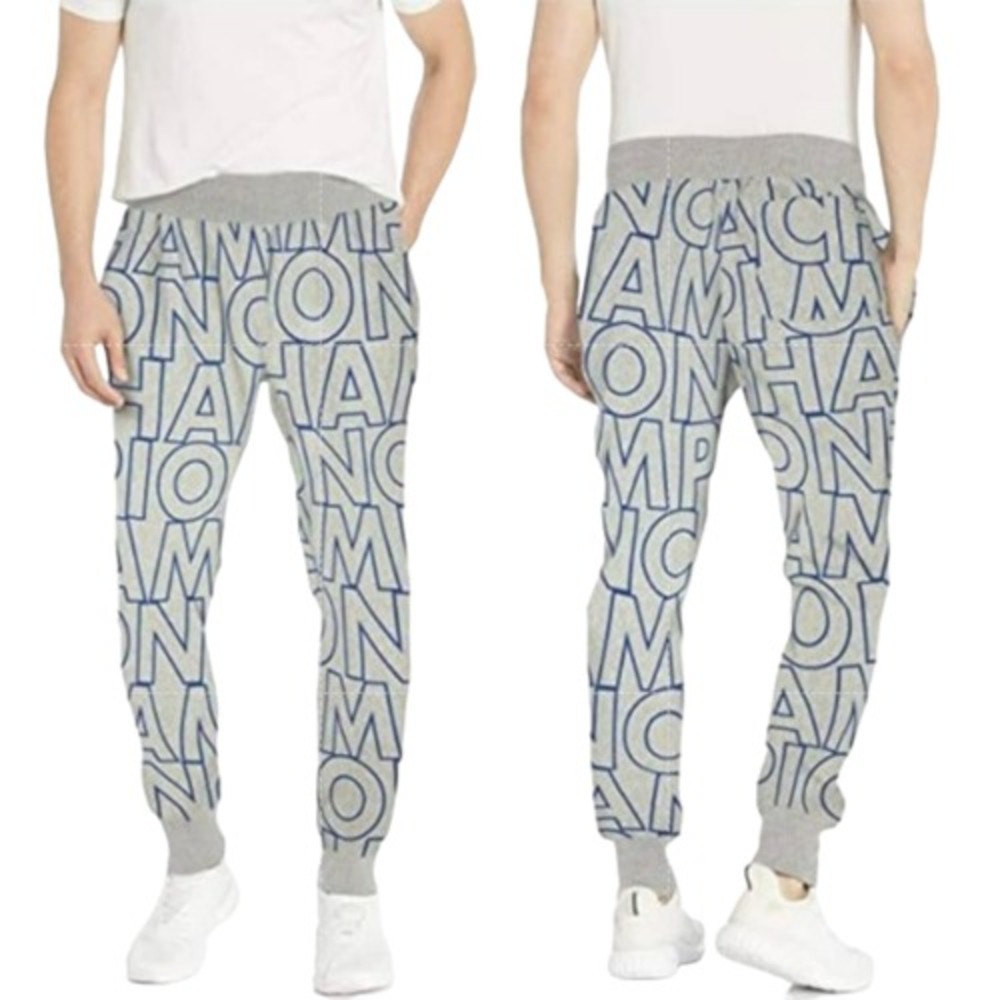 CHAMPION Reverse Weave‎ Gray Blue Logo Spell Out Graphic Jogger Pants Men's XS